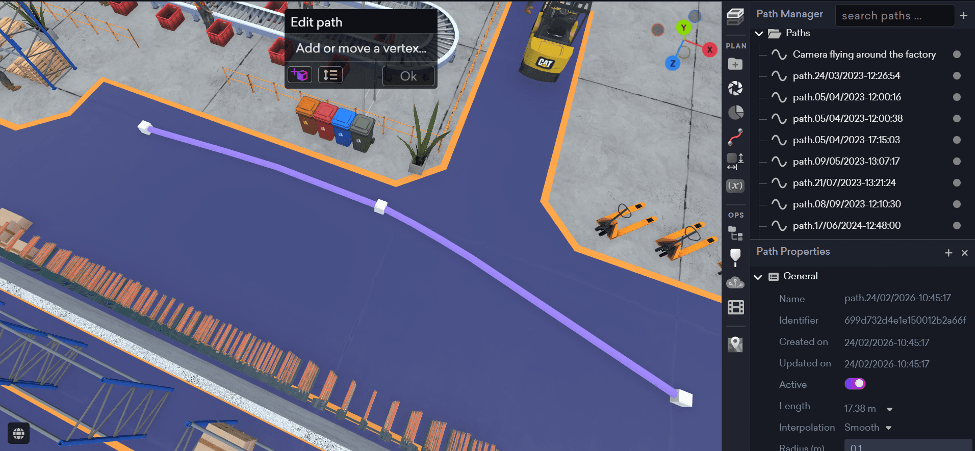 Creating a visual walkthrough route using the Path Manager in Moicon.