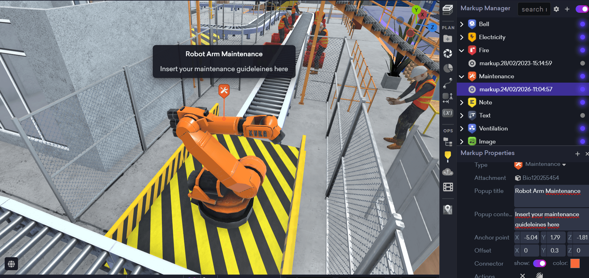 Adding visual indicators and notes to specific machines using the Moicon Markup Manager.